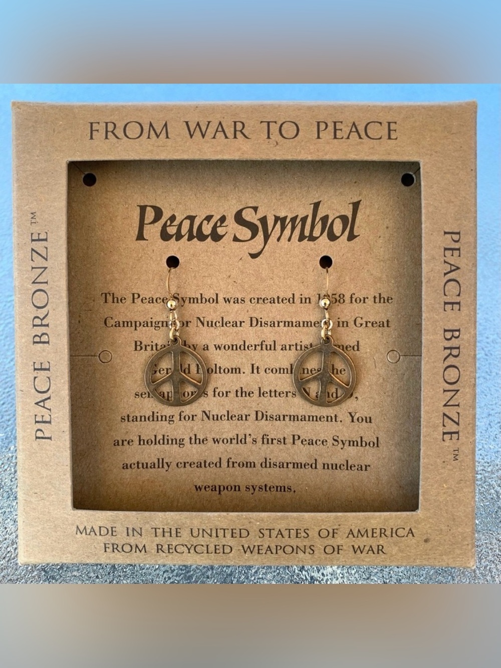 Peace Symbol Bronze Dainty Dangling Drop Pierced Earrings